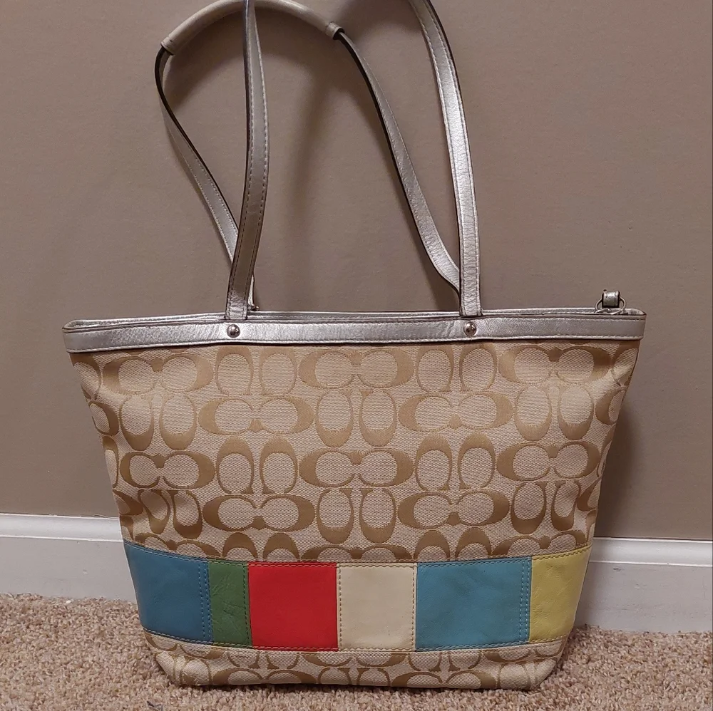 ❤️SALE! COACH Signature Stripe Muti Stripe Tote Bag